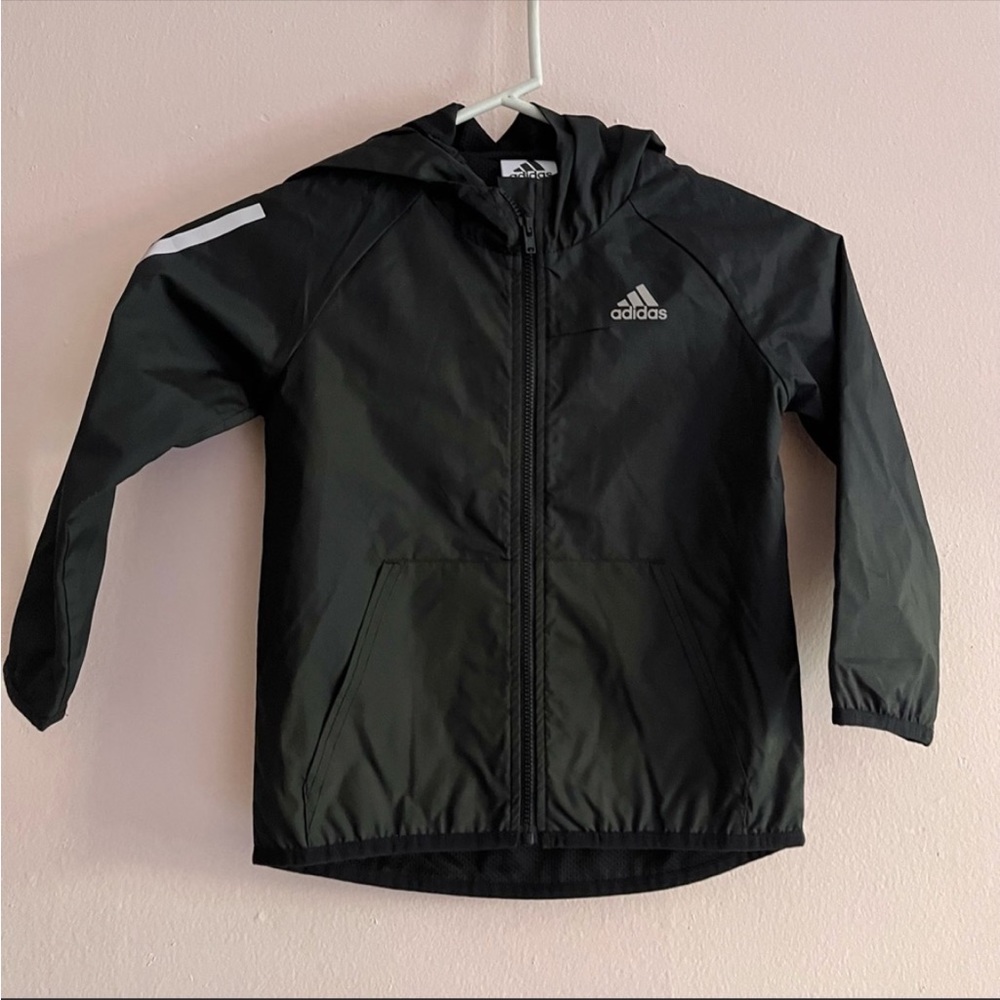 Adidas kids black windbreaker size 4 lightweight jacket with hood